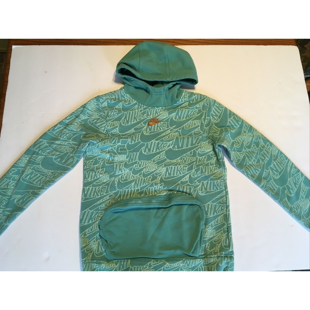 Nike Boys Green Allover Logo Kids Hoodie